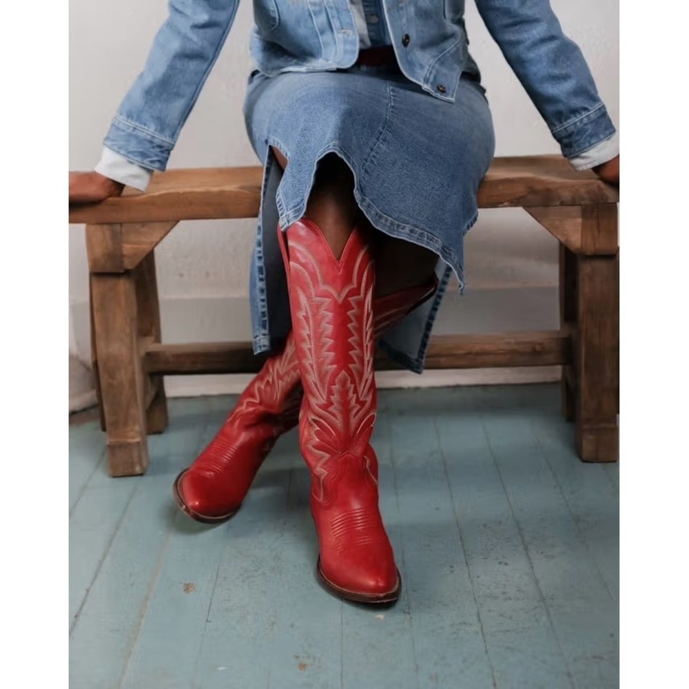 New Tecovas The Abby Red Leather Tall Western Cowboy Boots Wide Calf 7 Rodeo - Picture 2 of 8